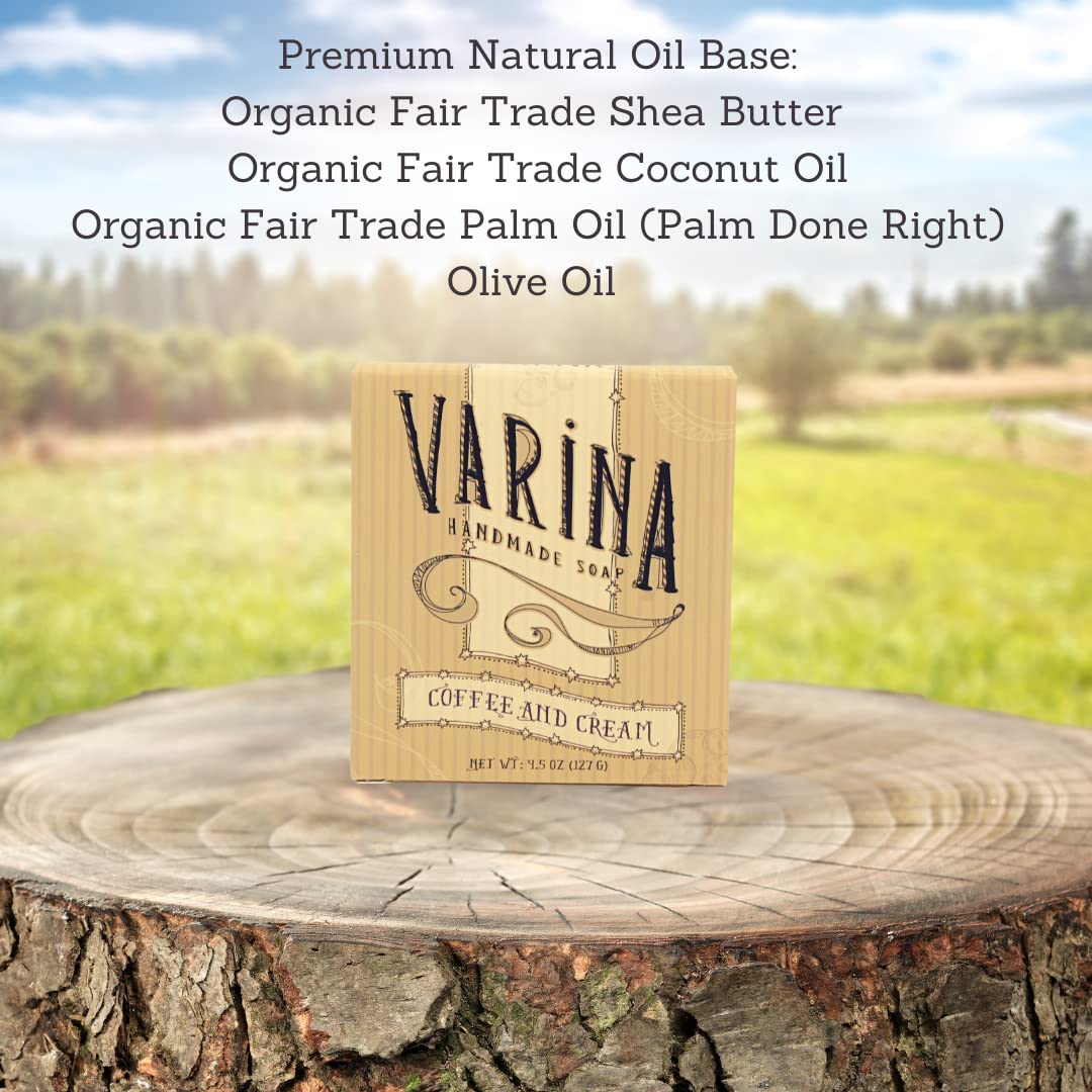 Varina Natural Coffee Cream Bar Soap - Gentle Cleansing for Sensitive Skin, Earthy Scents - 3 Pack