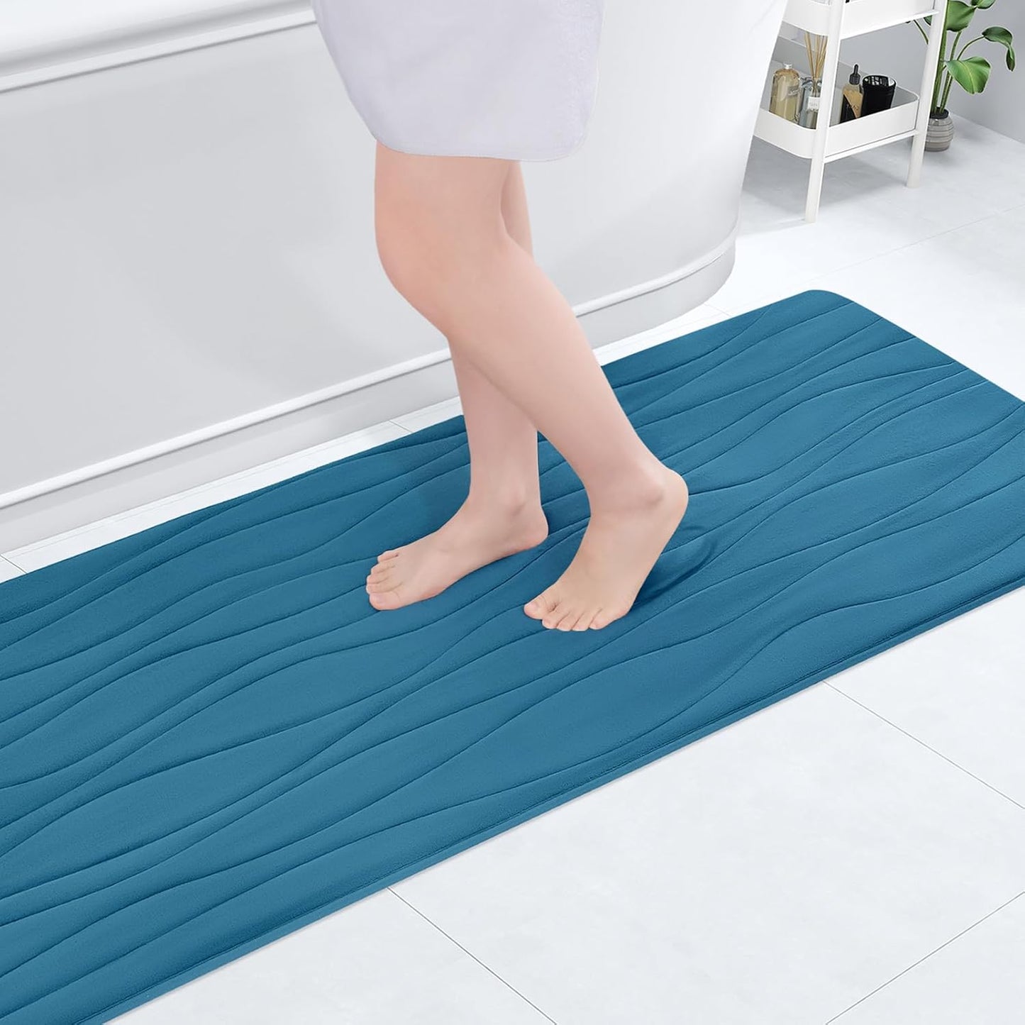 Buganda Memory Foam Bathroom Rug Mat 59x17, Extra Soft and Absorbent Bath Mats, Non-Slip and Machine Washable Bath Rugs for Bathroom Floor,Tub and Shower, Peacock Blue