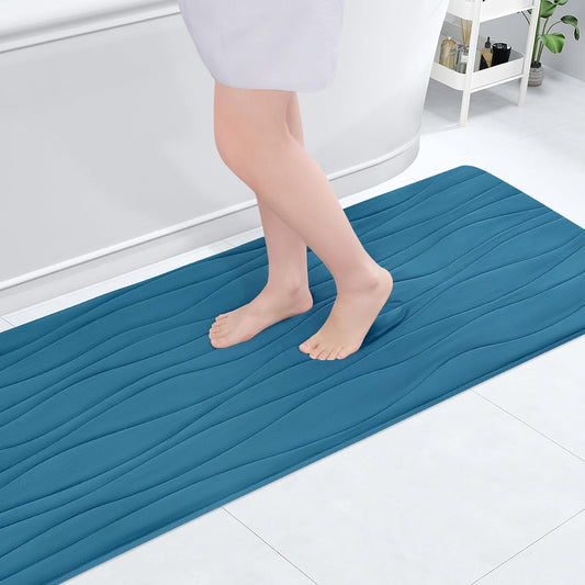 Buganda Memory Foam Bathroom Rug Mat 59x17, Extra Soft and Absorbent Bath Mats, Non-Slip and Machine Washable Bath Rugs for Bathroom Floor,Tub and Shower, Peacock Blue