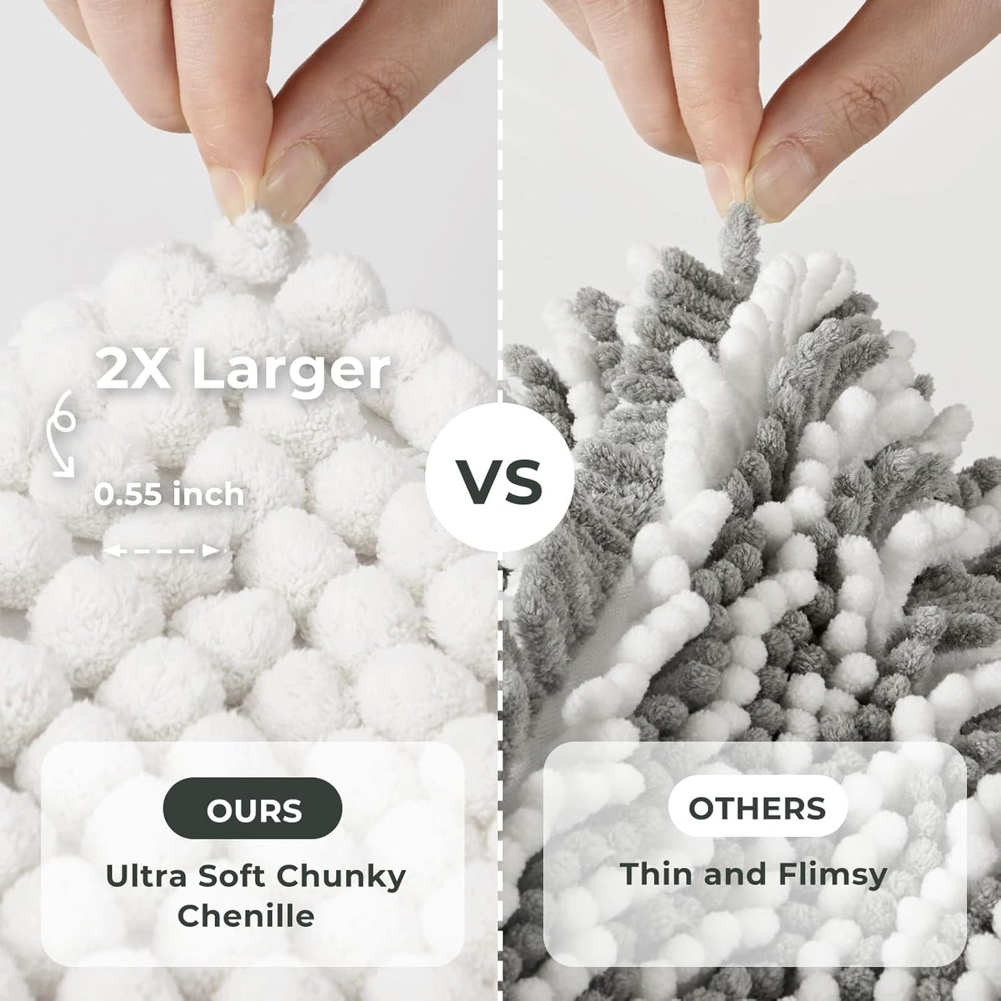 FRESHMINT Thick Chunky Chenille Bathroom Rug, 24"x36", Non Slip Bath Mat, Soft Bathroom Decor, Cute Shower Mat, Water Absorbent, Washable, Bright White