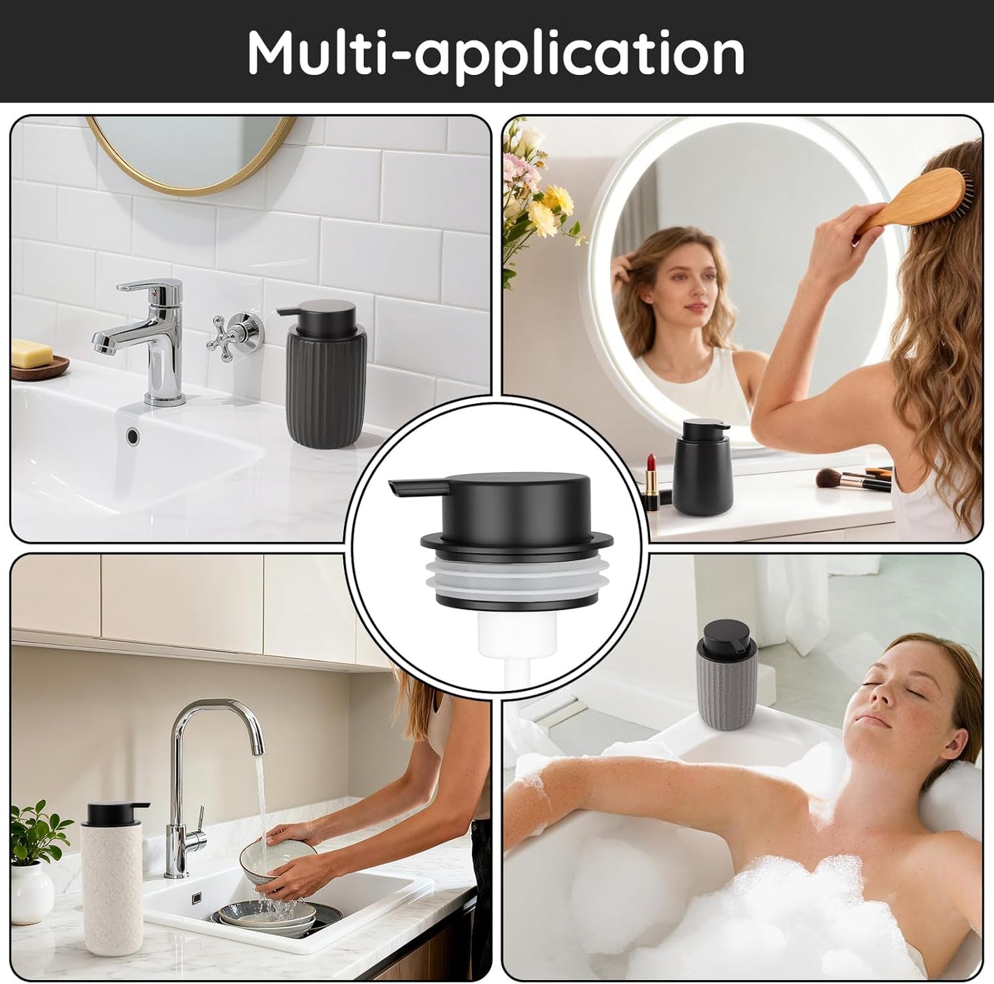 Segbeauty 2pcs Black Foaming Hand Soap Dispenser Pump Replacement, Foam Soap Dispenser Pump Head for Ceramic Dispensers Bottle Kitchen Sink, Pumps Replacement for Bathroom Shampoo Body Wash Container