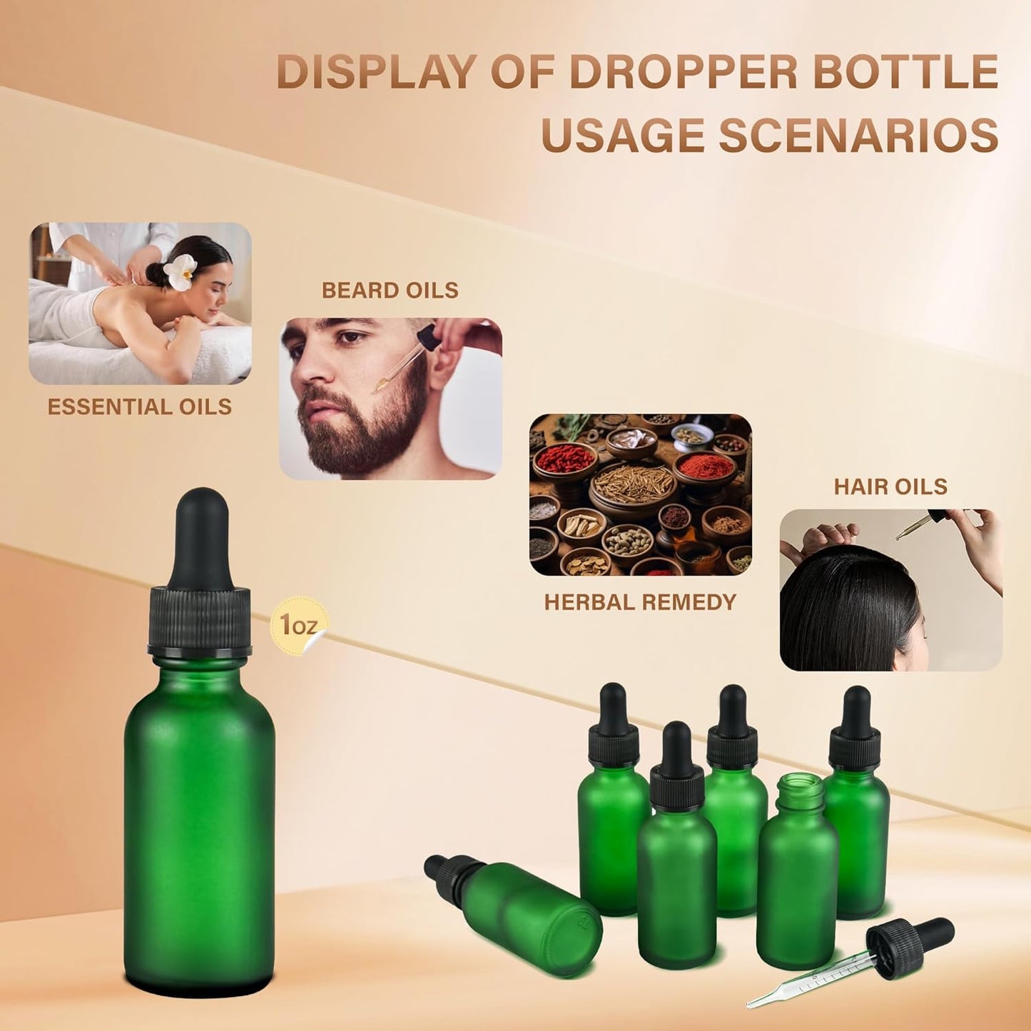6 Pcs, 1oz Dropper Bottle, Green Glass Eye Dropper Bottle, Tincture Bottles with Dropper, Pretty Finish, Leak-Proof Design, Stronger Suction for All Kinds of Mixed Liquids