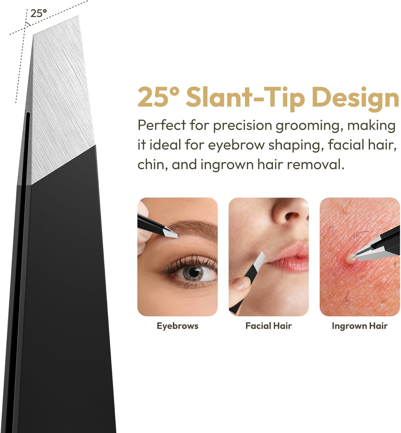 Ultra-Precision Professional Slant Tweezers for Women Facial Hair - German Stainless Steel, Lightweight Black Tweezers for Women & Men, Ideal for Eyebrow & Facial Grooming (Matte Black)