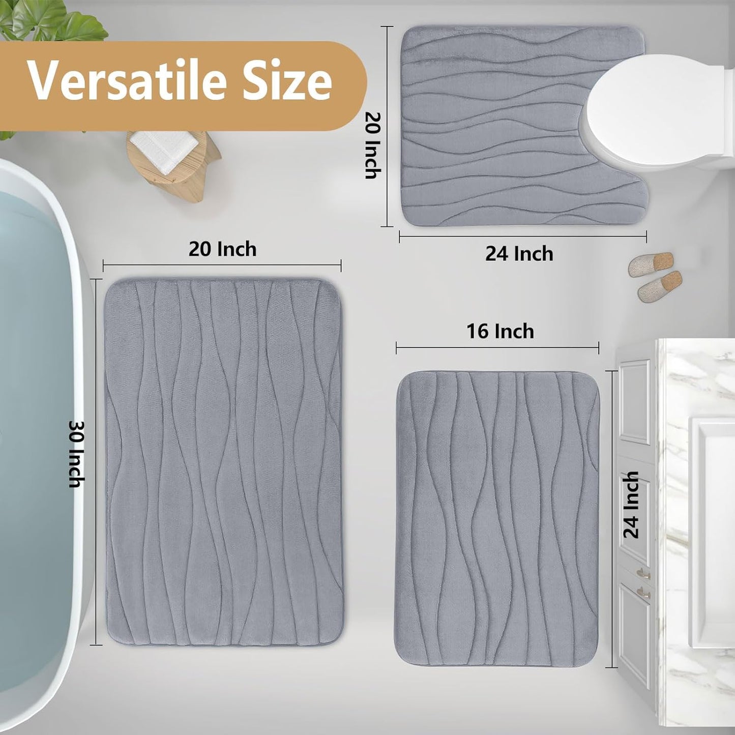 Buganda Memory Foam Bathroom Rug Mat 59x17, Extra Soft and Absorbent Bath Mats, Non-Slip and Machine Washable Bath Rugs for Bathroom Floor,Tub and Shower, Medium Grey