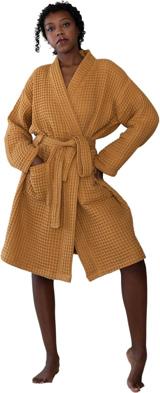 Womens Kimono Waffle Robe - Lightweight 100% Turkish Cotton Housecoat for All-Day Lounging - Bathrobe for Shower