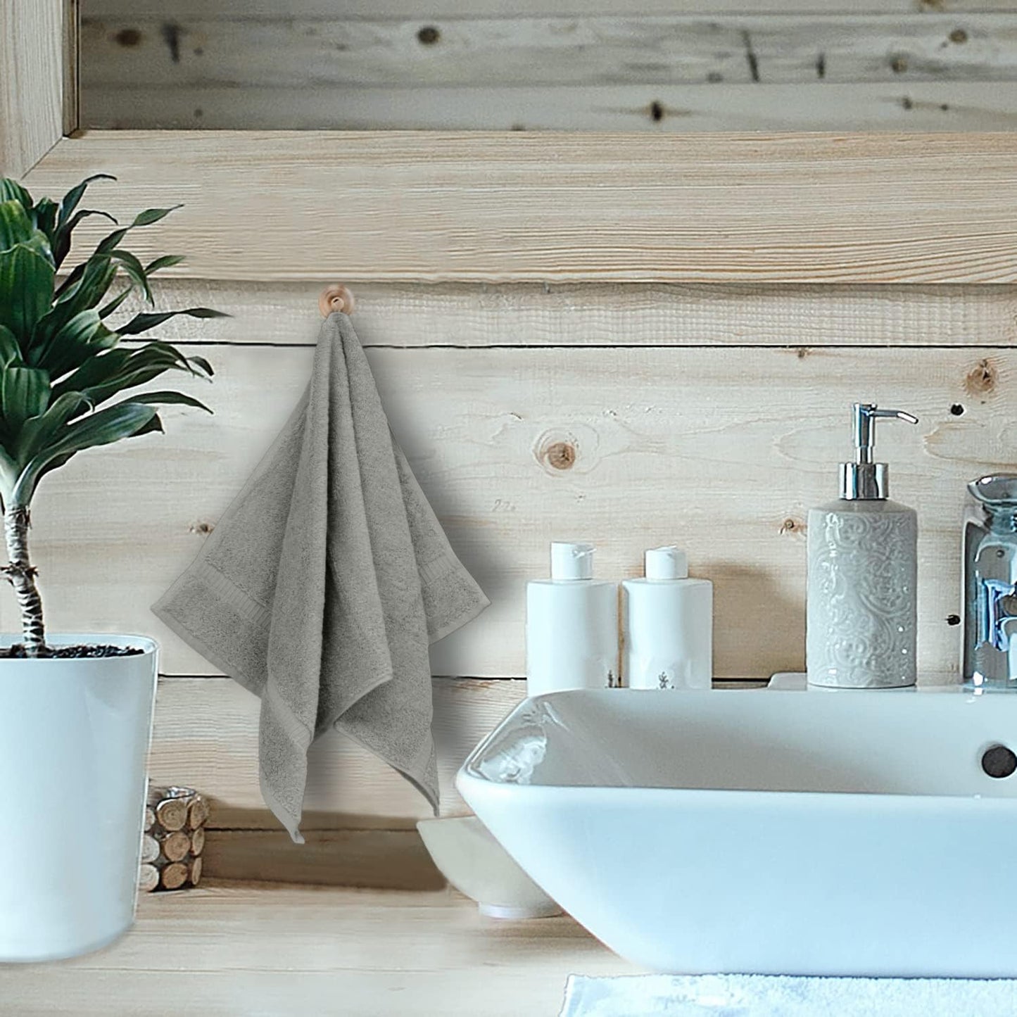 Monogrammed Hand Towel, Personalized Initial Gift, Extra Absorbent 100% Turkish Cotton - Soft Terry Finish - Set of 2 - Silver Block Initial M - Embroidered on Grey Towels