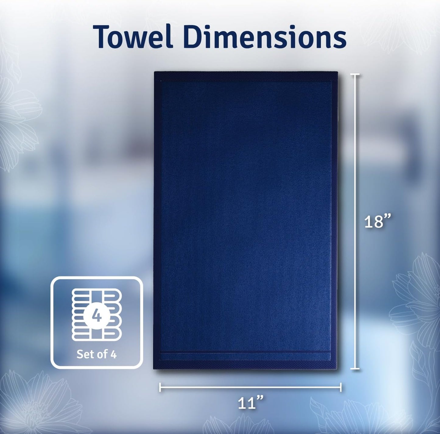 Cotton Fingertip Towels Set Blue - 4 Pack - 11 x 18 Inches Decorative Small Extra-Absorbent and Soft Terry Towel for Bathroom - Powder Room, Guest and Housewarming Gift (Navy Blue)