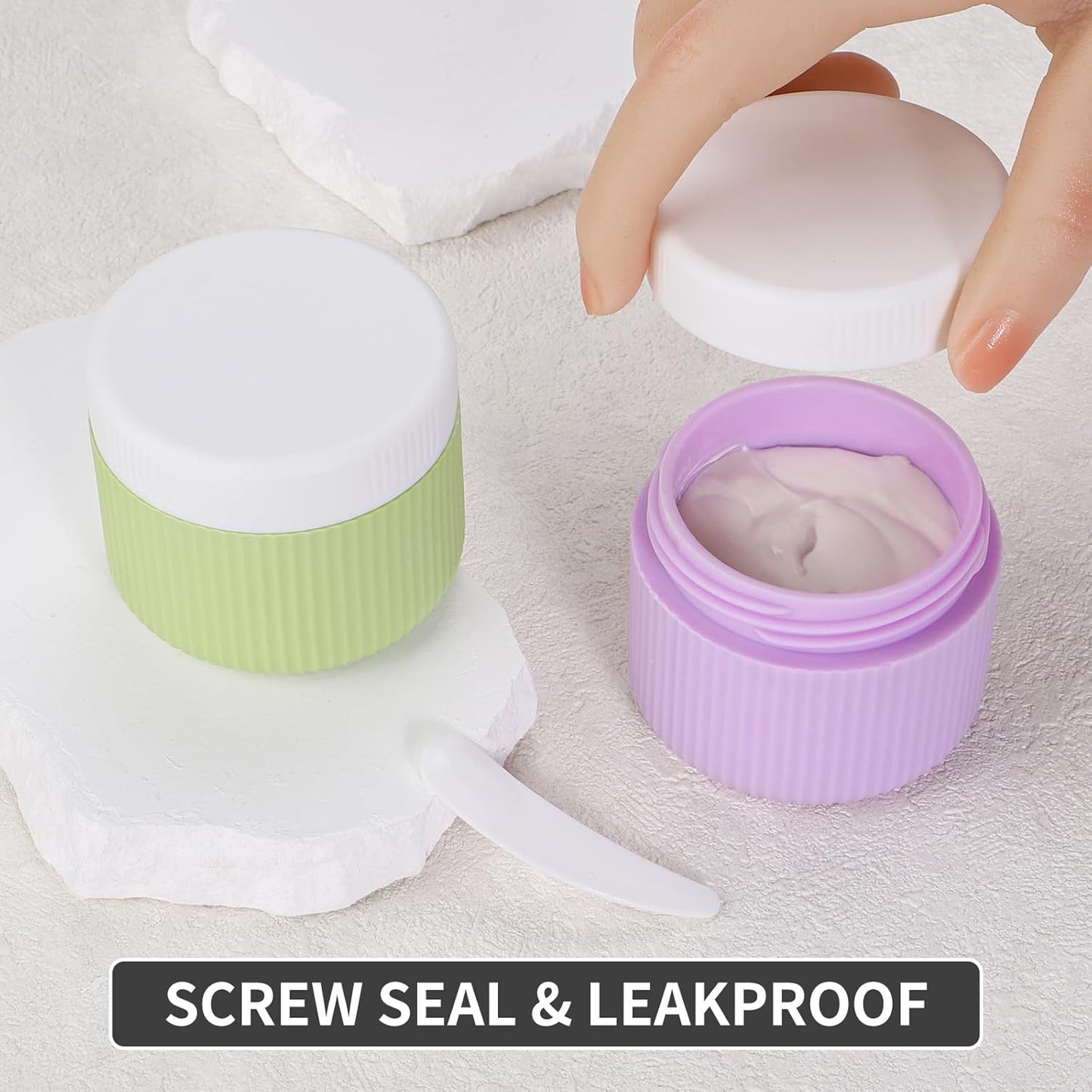 ME.FAN Travel Containers for Toiletries, TSA Approved 2 oz Silicone Cream Jars, Leak-proof Journey Containers, Trip Accessories with Lid for Cosmetic Face Hand Body Cream 4 Pack White Lid Bright