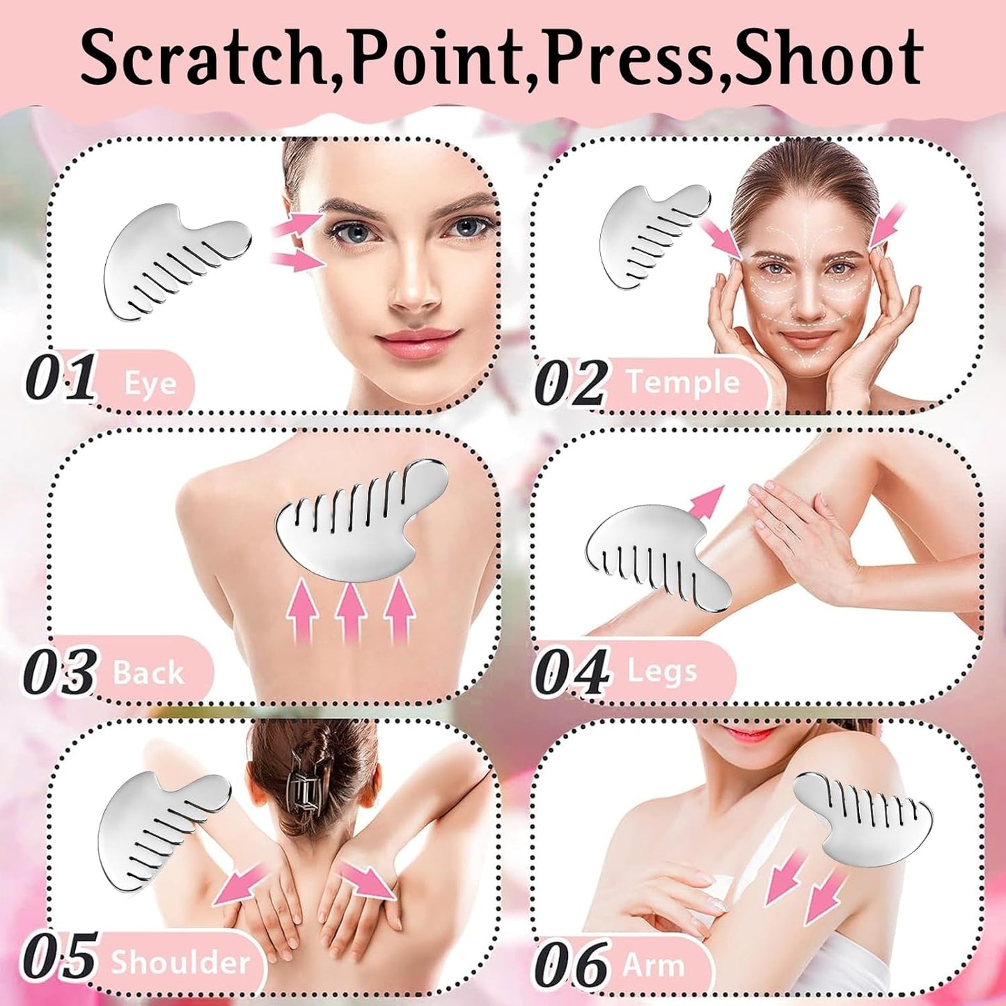 Gua Sha Facial Tools and Face Roller Set, Lymphatic Drainage Massager，Stainless Steel Facial Sculpting Eyes Roller Guasha for Face, Chin & Jawline Sculpting,Skin Care (Silver)