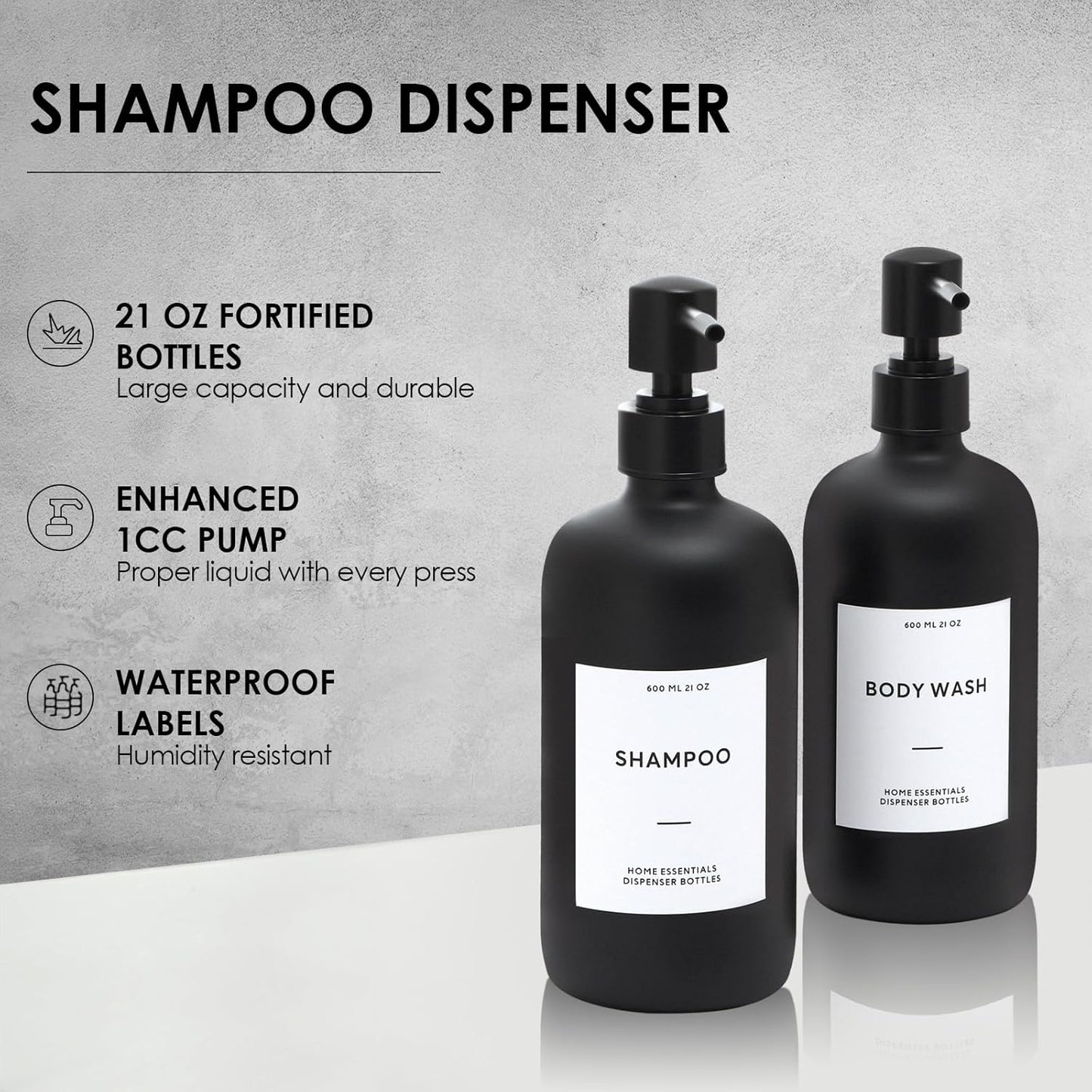 HOMCDALY Shampoo and Conditioner Dispenser, 21oz 3-Pack Refillable Shampoo and Conditioner Bottles, Empty Bathroom Shower Pump Dispenser (21oz-Black