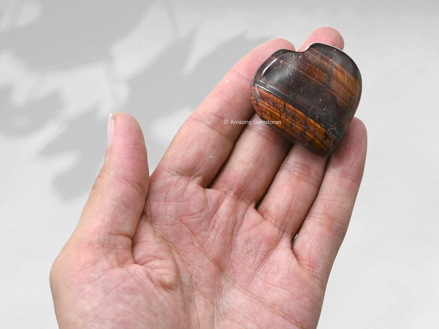 Amazing Gemstone Red Tiger Eye Crystal Heart Palm Stone - Pocket Massage Worry Stone for Natural Body Chakra Balancing, Reiki Healing and Crystal Grid