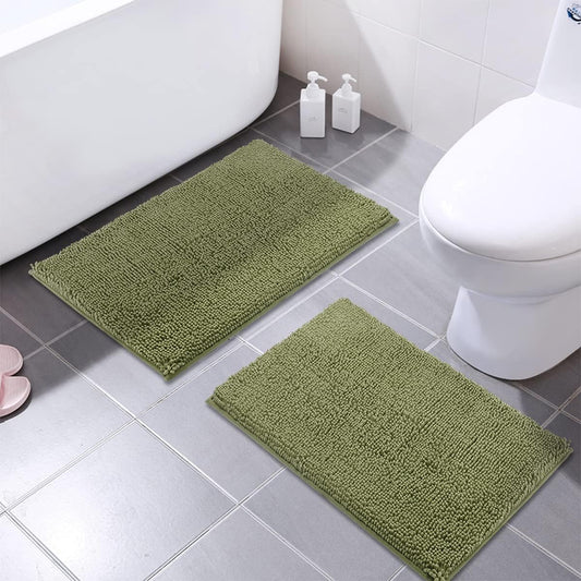 MAYSHINE Bathroom Rug Set 24x16, Soft Plush Chenille Bath Mat, PVC Non-Slip Backing, Absorbent, Washable, Quick-Dry, Sage Green