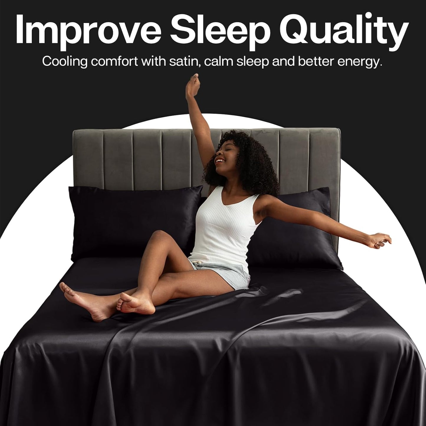 MR&HM Satin Pillowcase for Hair and Skin, Silk Satin Pillowcase 2 Pack, King Size Pillow Cases Set of 2, Silky Pillow Cover with Envelope Closure (20x40, Black)