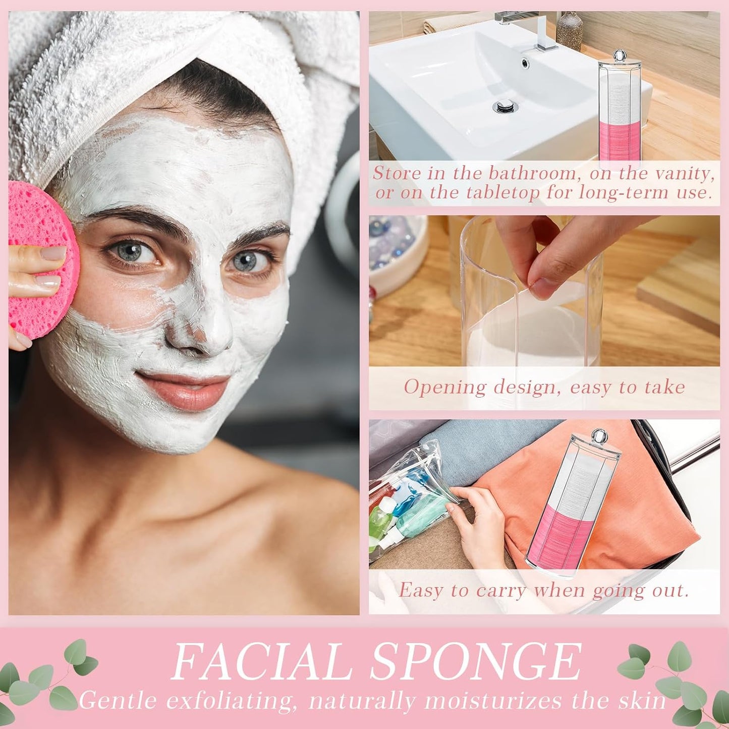 Sieral 120 Pcs Compressed Facial Sponges with Container Disposable Face Sponge Pads for Washing Face Cleansing Exfoliating Esthetician Makeup Removal(Round,White, Pink)