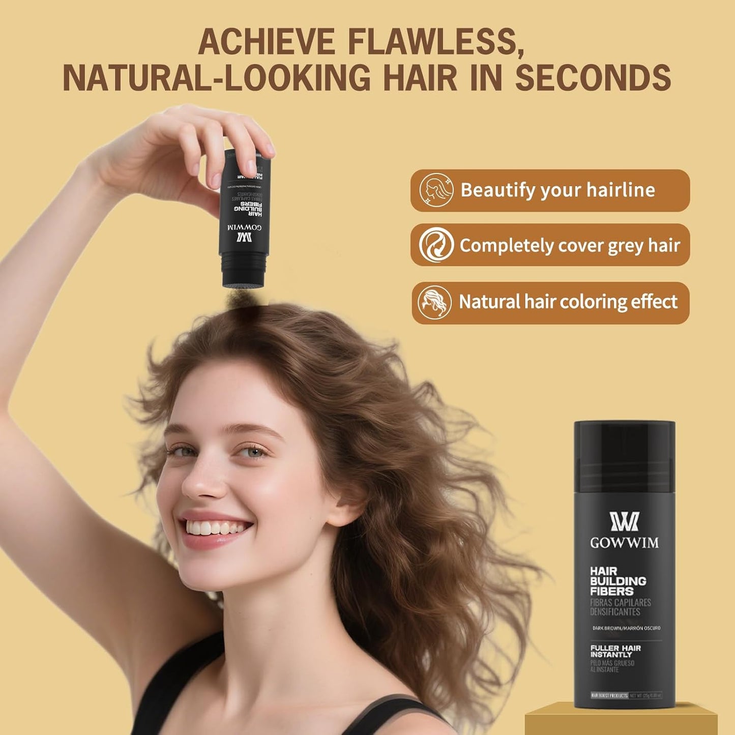 gowwim Hair Fibers for Thinning Hair 25g Hair Building Fibers 100% Undetectable,Instantly Cover Sparse Hair Areas-Bald Spots Cover Up. (Mid Brown)