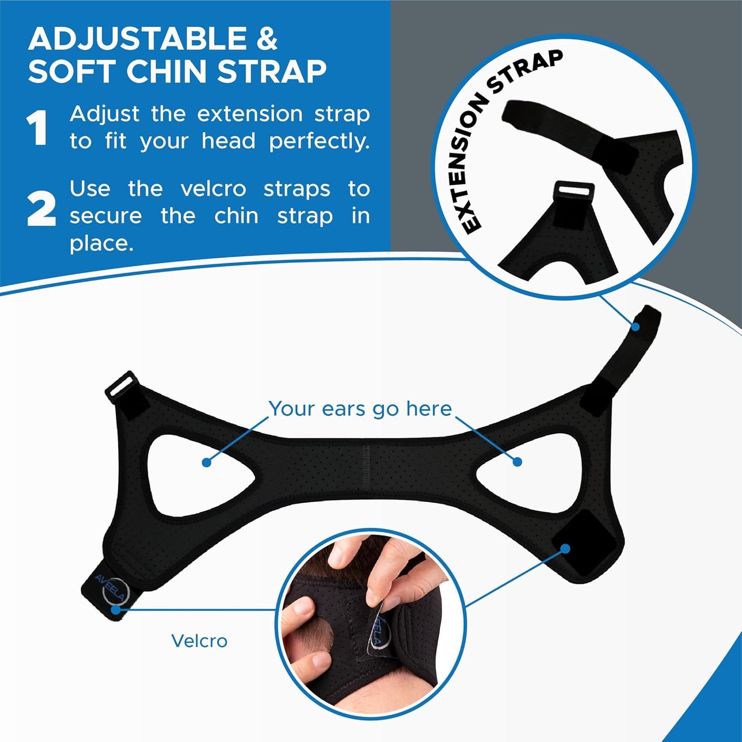 Chin Strap for Sleeping by AVEELA | CPAP Chin Strap in 3 Sizes, Anti Snoring Devices for Men and Women | Double Airflow Jaw Strap, Stop Snoring Solution Chin Strap - Large Chin Strap for CPAP Users