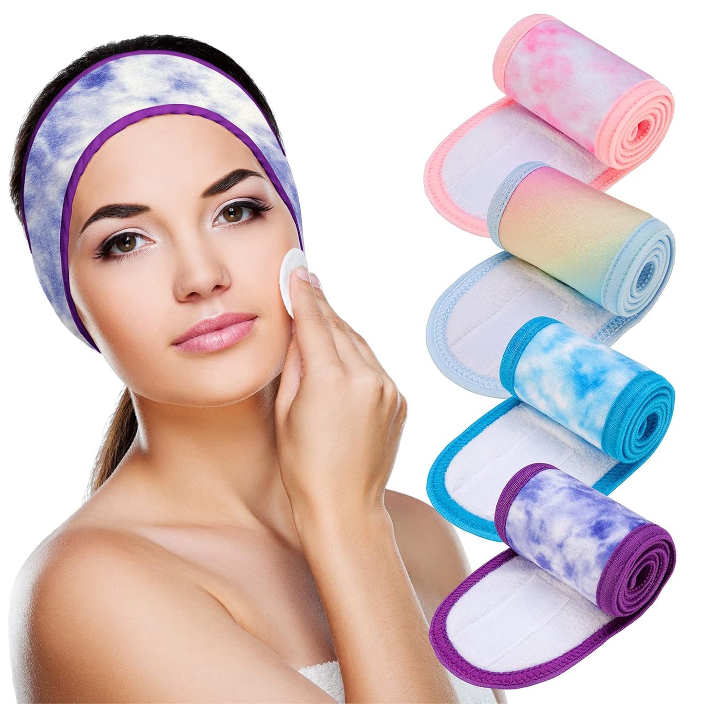 Spa Facial Headband 4 Pack Ultra Soft Adjustable Skincare for Face Washing, Shower, Facial Mask, Yoga
