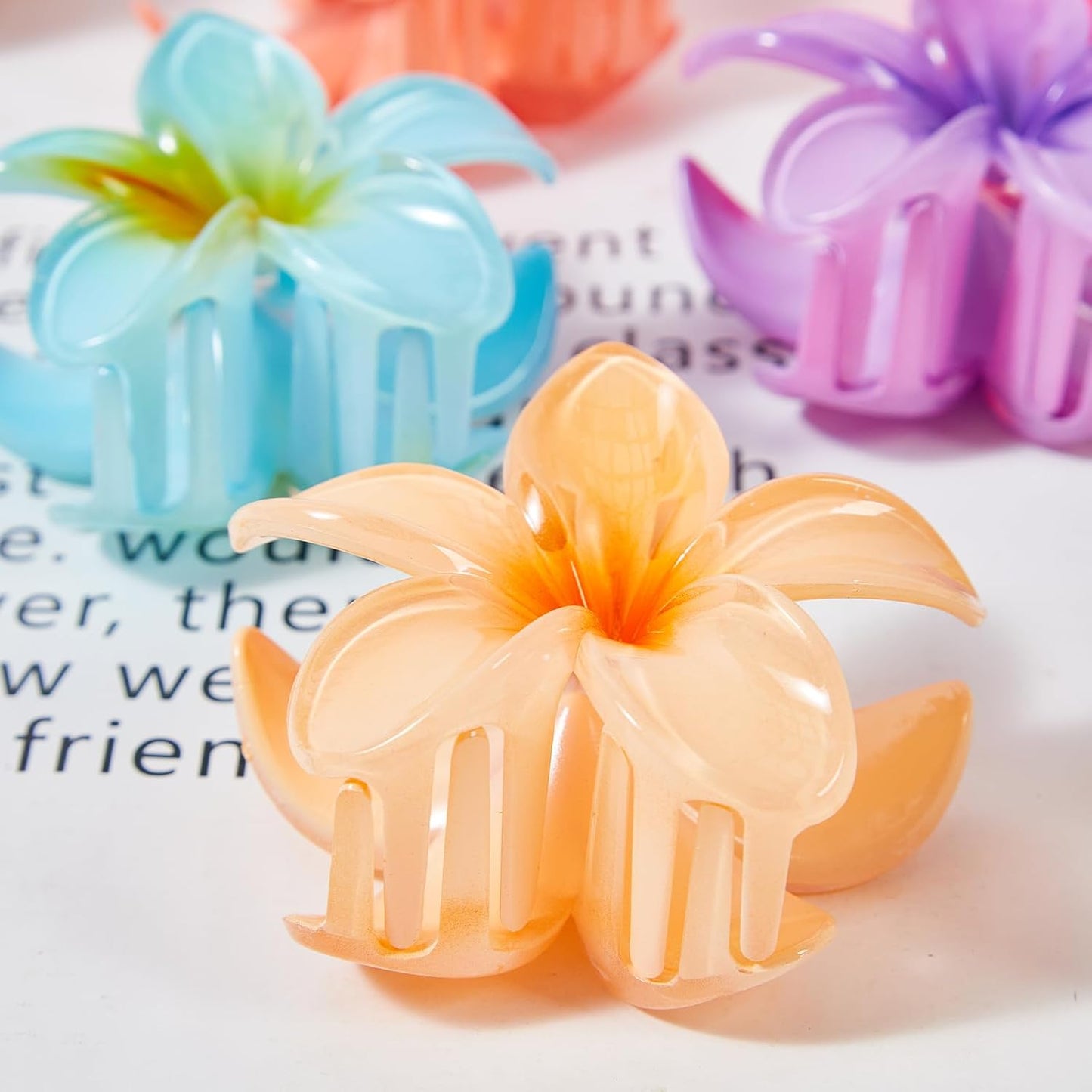 Flower Hair Claw Clips for Women, 8 Pack Hawaiian Flower Hair Clips, Plumeria Claw Clips for Thick Thin Hair, Large Strong Hold Nonslip Hawai Hair Accessories for Women Girls Gifts(Hawaiian-8 Colors)