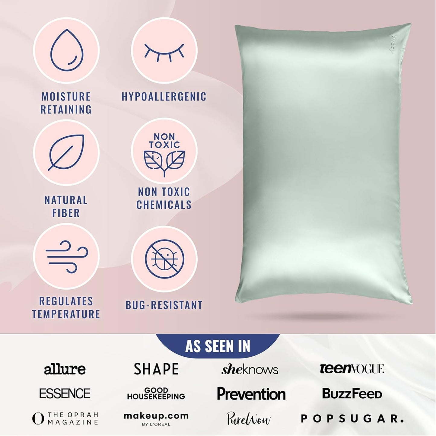 Blissy Silk Pillowcase - 100% Pure Mulberry Silk - 22 Momme 6A High-Grade Fibers - Silk Pillow Cover for Hair & Skin - Regular, Queen & King (Matcha, Queen)