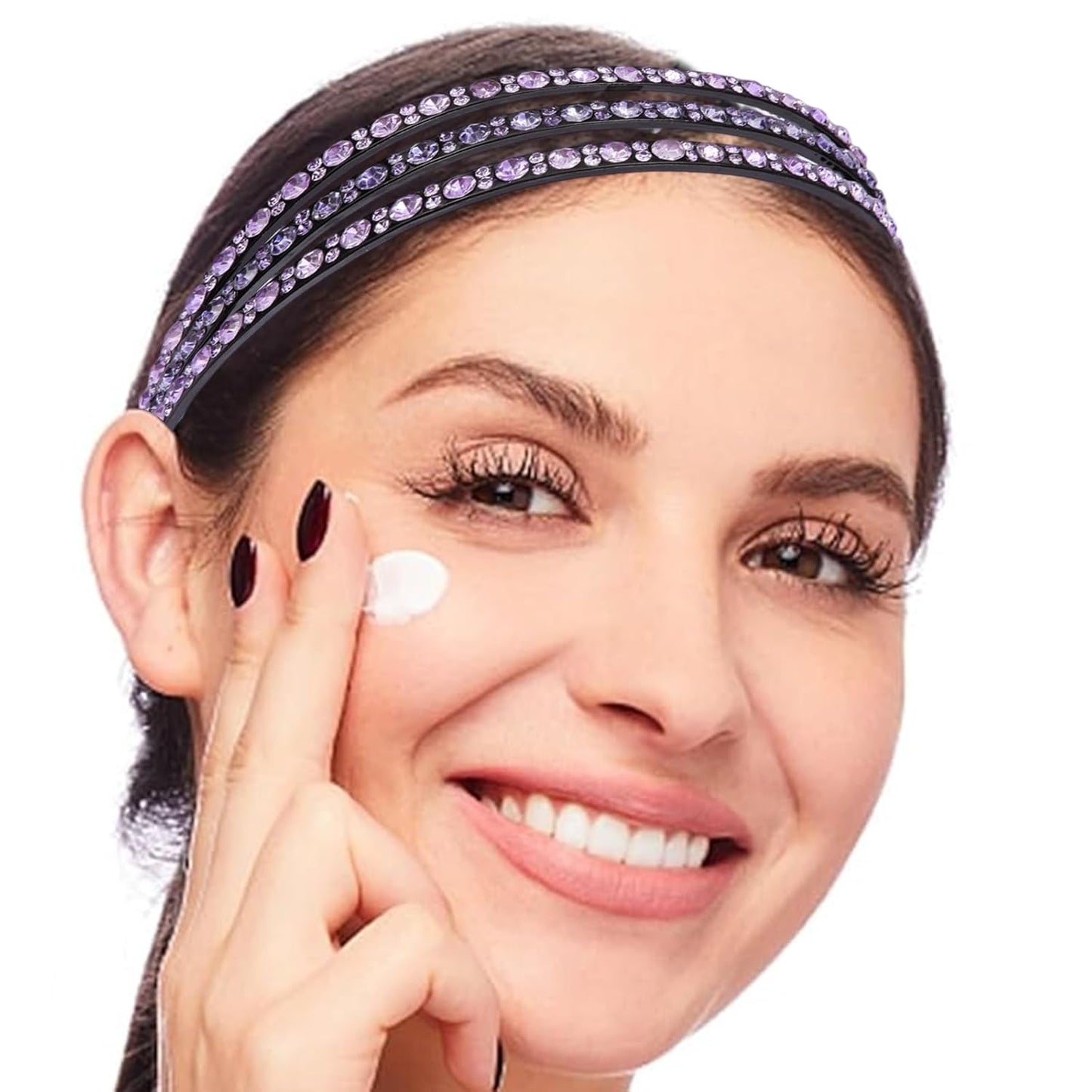 Rhinestone Headbands for Women Girls Sparkle Wide Headband with Teeth Fashion Non Slip Hairbands Comfort High Elastic Plastic Hair Hoop Bling Hair Accessories with 4PCS