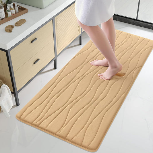 Buganda Memory Foam Bathroom Rug Mat 54x24, Extra Soft and Absorbent Bath Mats, Non-Slip and Machine Washable Bath Rugs for Bathroom Floor,Tub and Shower, Beige