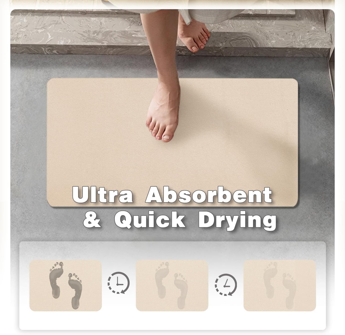 Bathroom Mat Quick Dry, Bathroom Rugs Non Slip Washable Thin Absorbent Bath Mat Fits Under Door Bathroom Floor Mat Perfect for Bath, Shower, or Sink 20"x30" Beige