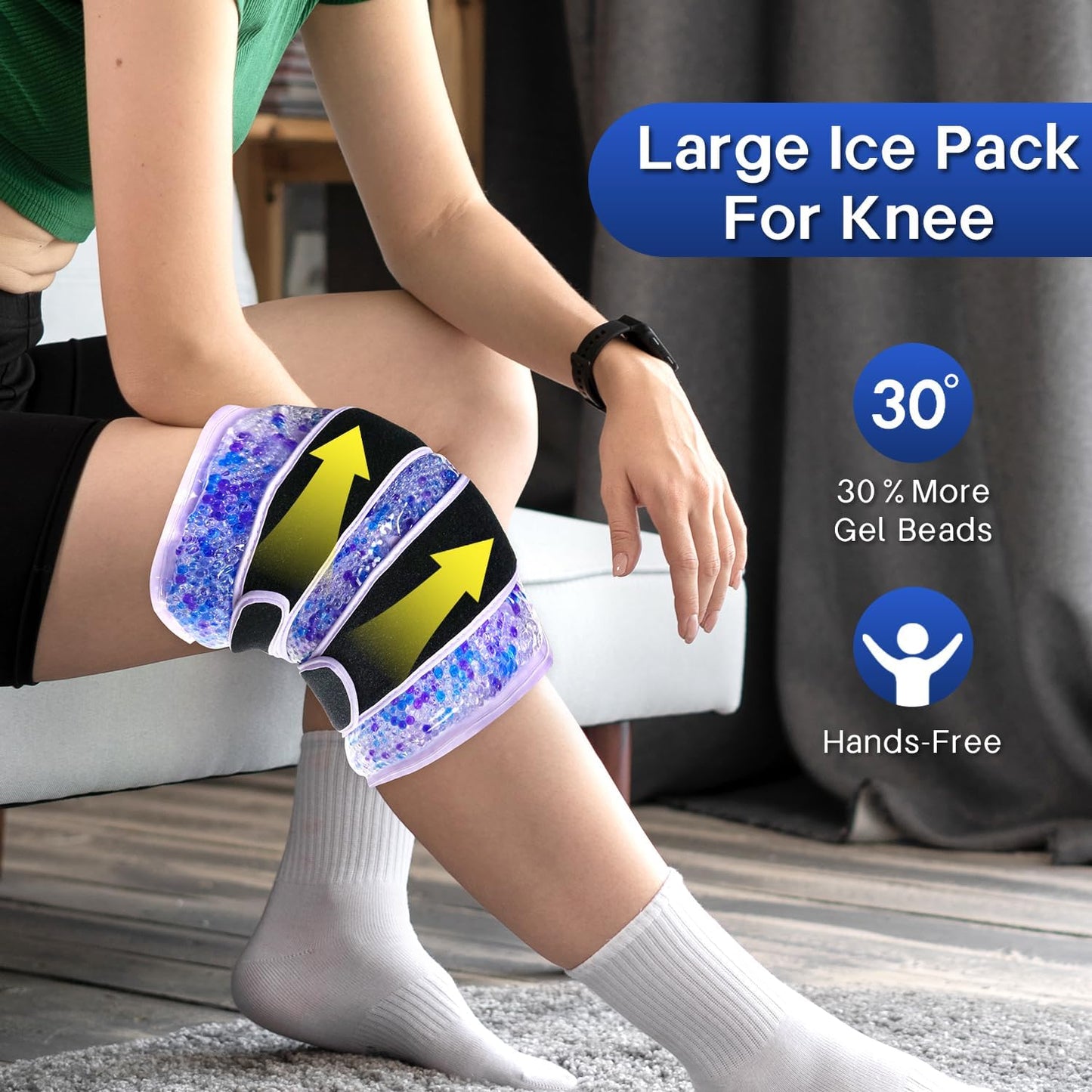 Knee Ice Pack Wrap for Pain Relief Reusable Gel Ice Wrap for Leg Injuries Swelling Knee Replacement Post-Surgery Recovery Adjustable Cold Compression Therapy Wrap for Arthritis Meniscus Tear and ACL