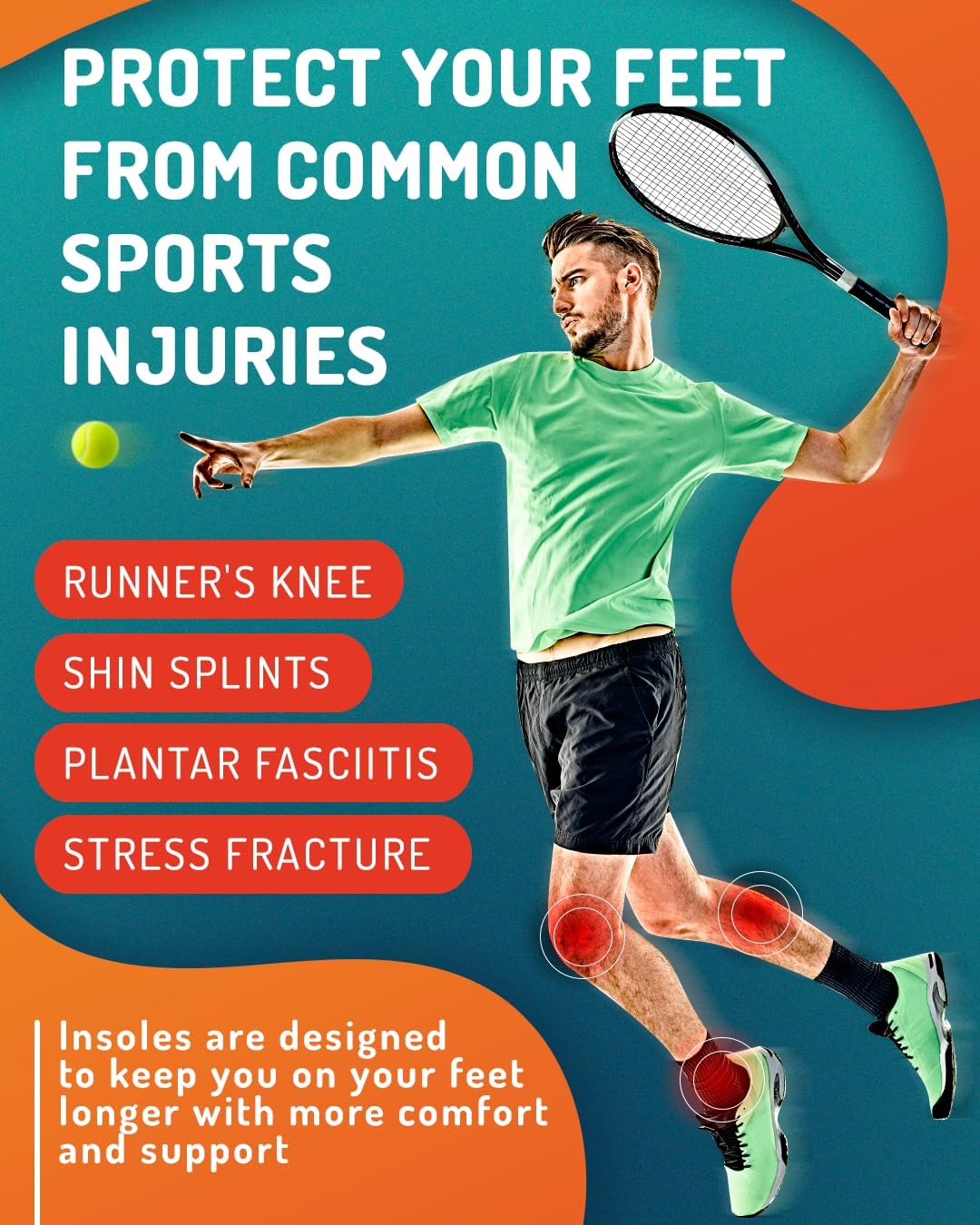 Sport Shock Absorbing Insoles - Athletic Shoe Cushioning Inserts for Men and Women - Ideal for Active Sports Running Training Hiking - Neutral Arch Good for Sneakers Shoes, XL