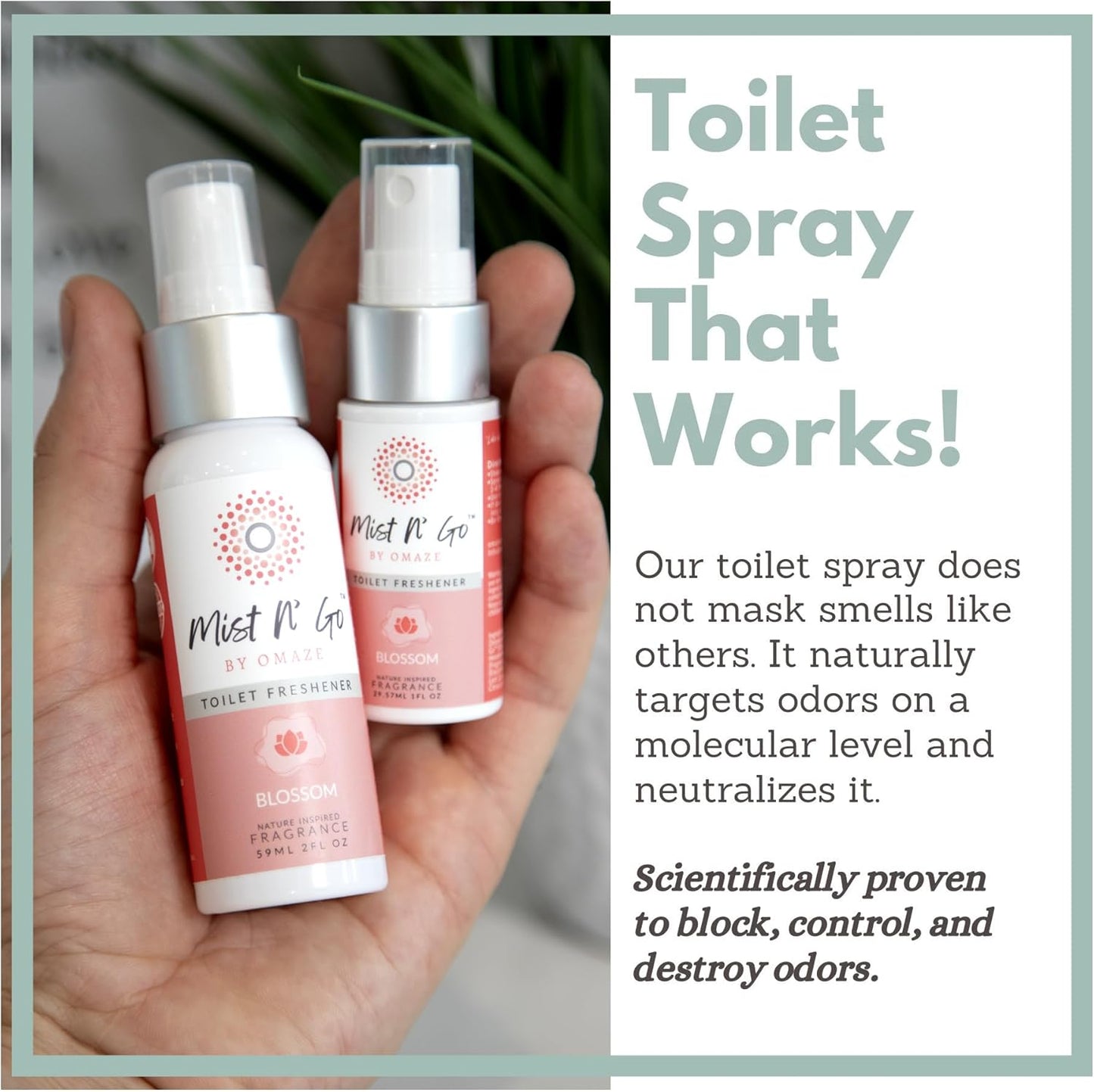 Mist N’ Go by Omaze Travel Bathroom Spray for Toilet Spray Odor Eliminator - Travel Toilet Spray for Bathroom Air Freshener Spray for Bathroom Deodorizer - Blossom Travel Size (1oz x5)