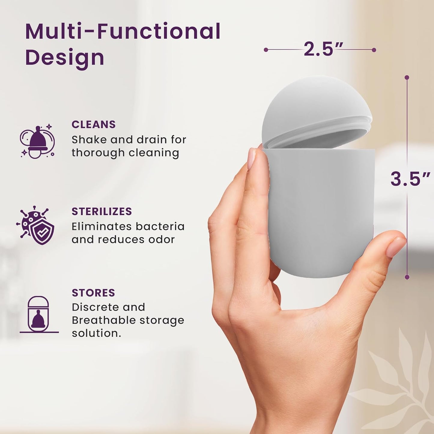 EcoBlossom Menstrual Cup Case and Sterilizer - Reusable Silicone Sterilizing Holder - Cleaner Period for You and Your Disc or Cup - Portable Cleaning Container & Microwave Steamer (White)