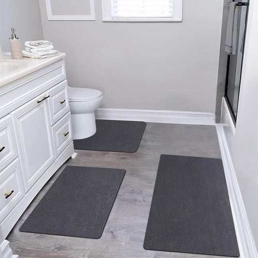 Diatomaceous earth bath mat Bathroom Rugs Sets 3 Piece Super Absorbent Quick Dry Bath Mats, Rubber Non Slip Shower Mat and Toilet Mat U Shape, Shower Rug for in Front of Bathtub Shower, Dark Grey