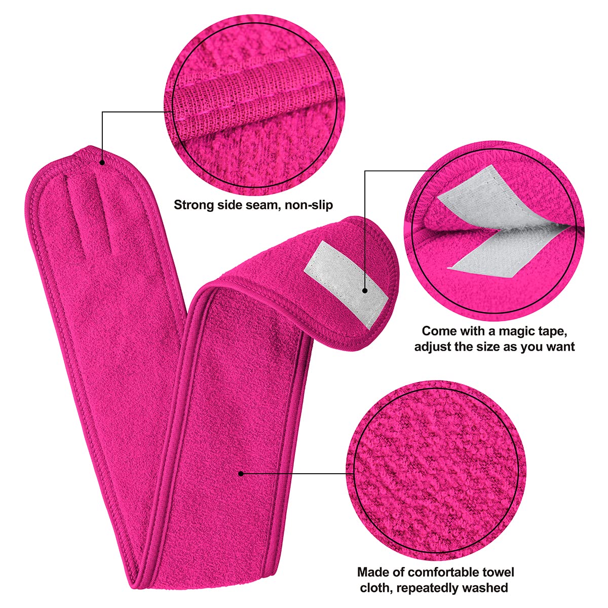 Denfany 3 Pack Makeup Headband, Ultra Soft Adjustable Spa Facial Headbands Terry Cloth Stretch Make Up Wrap for Face Washing, Bathing, Showers (Rose Red)