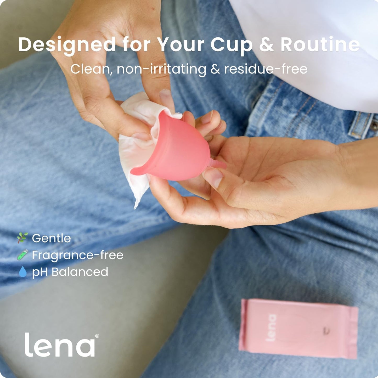 Lena Feminine Wipes Mini - Flushable, Unscented & Ph Balanced - Period Travel Kit - Menstrual Cup Wipes & Menstrual Disc Cleaner - 32 Count