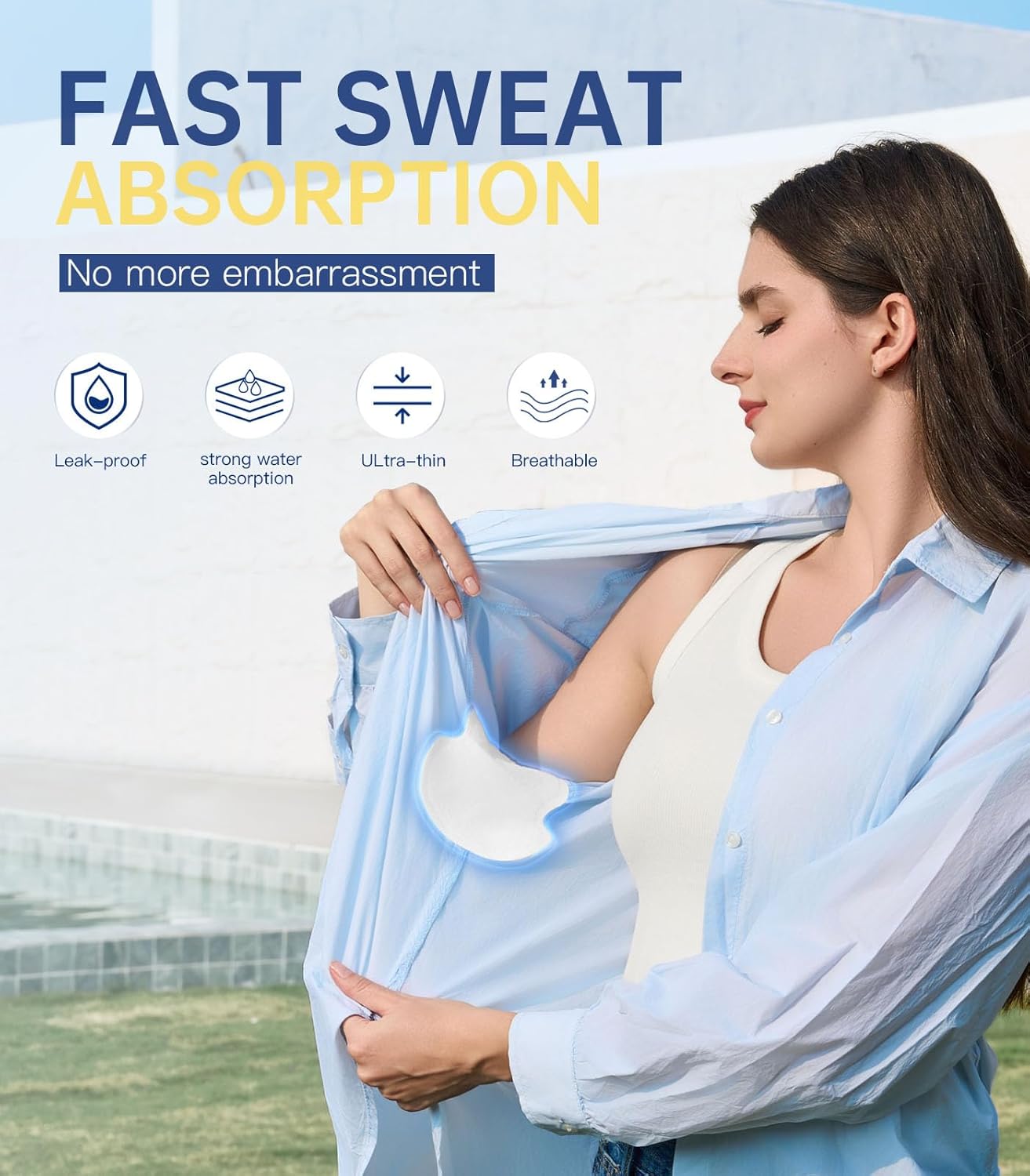 Large Underarm Sweat Pads for Women and Men Fight Hyperhidrosis 100 PCS, Comfortable Unflavored, Non Visible, Extra Adhesive, Disposable, Sweat Free Armpit Protection
