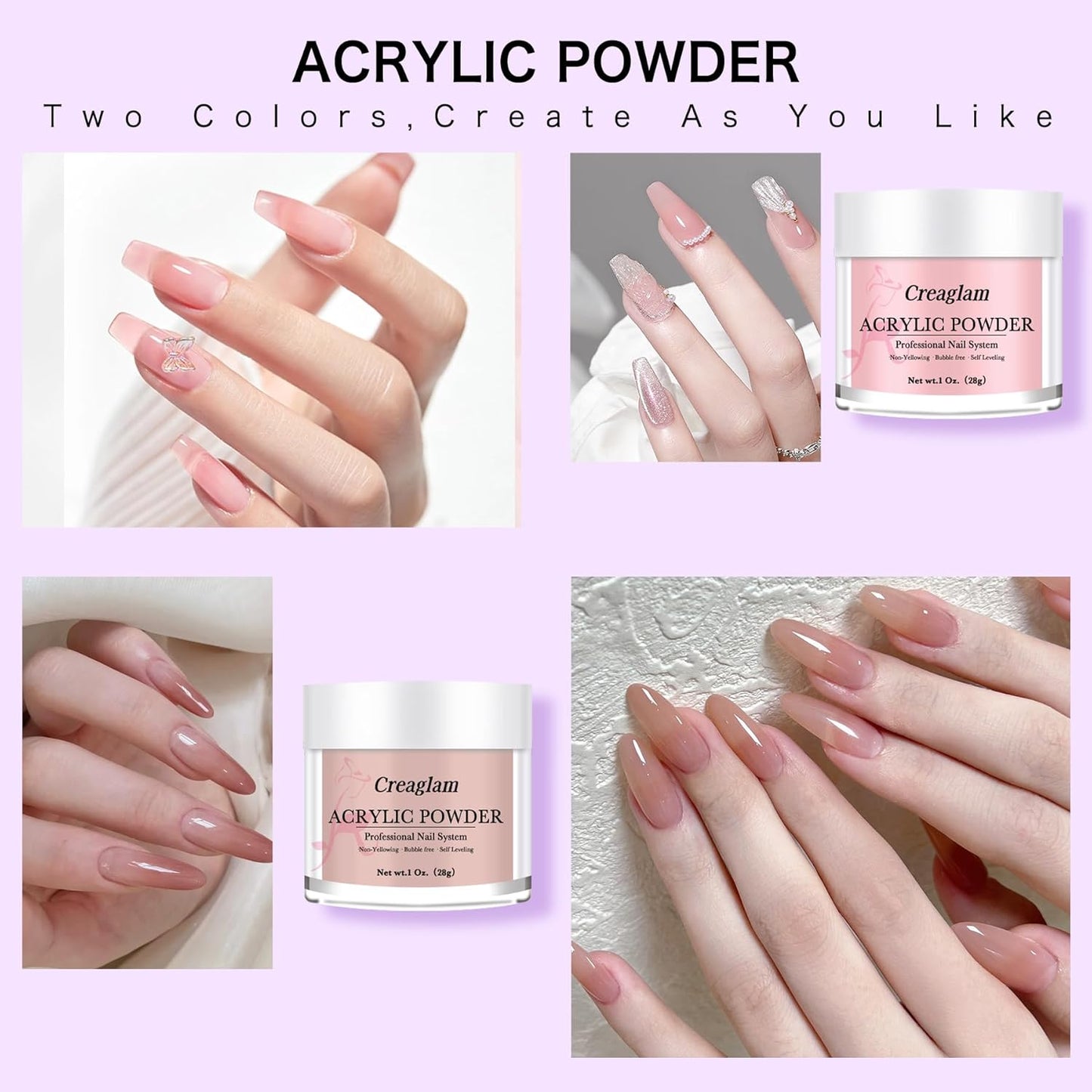 Acrylic Powder Nail Kit: 3 Colors 1Oz Pink Clear Acrylic Powder Set - 28g Large Capacity Dark Pink Nails Gel Glue Polish with 60ml Liquid for Beginners Home DIY with Brush Forms and Tools