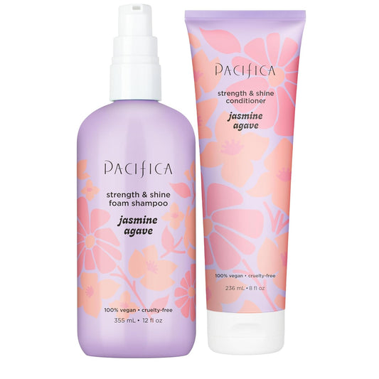 Jasmine Agave Strengthening Shampoo & Conditioner Set – Clean Vegan Shampoo & Conditioner for Weak Or Brittle Hair (Including Color-Treated), Stronger, Shinier Strands, No Silicones or Parabens