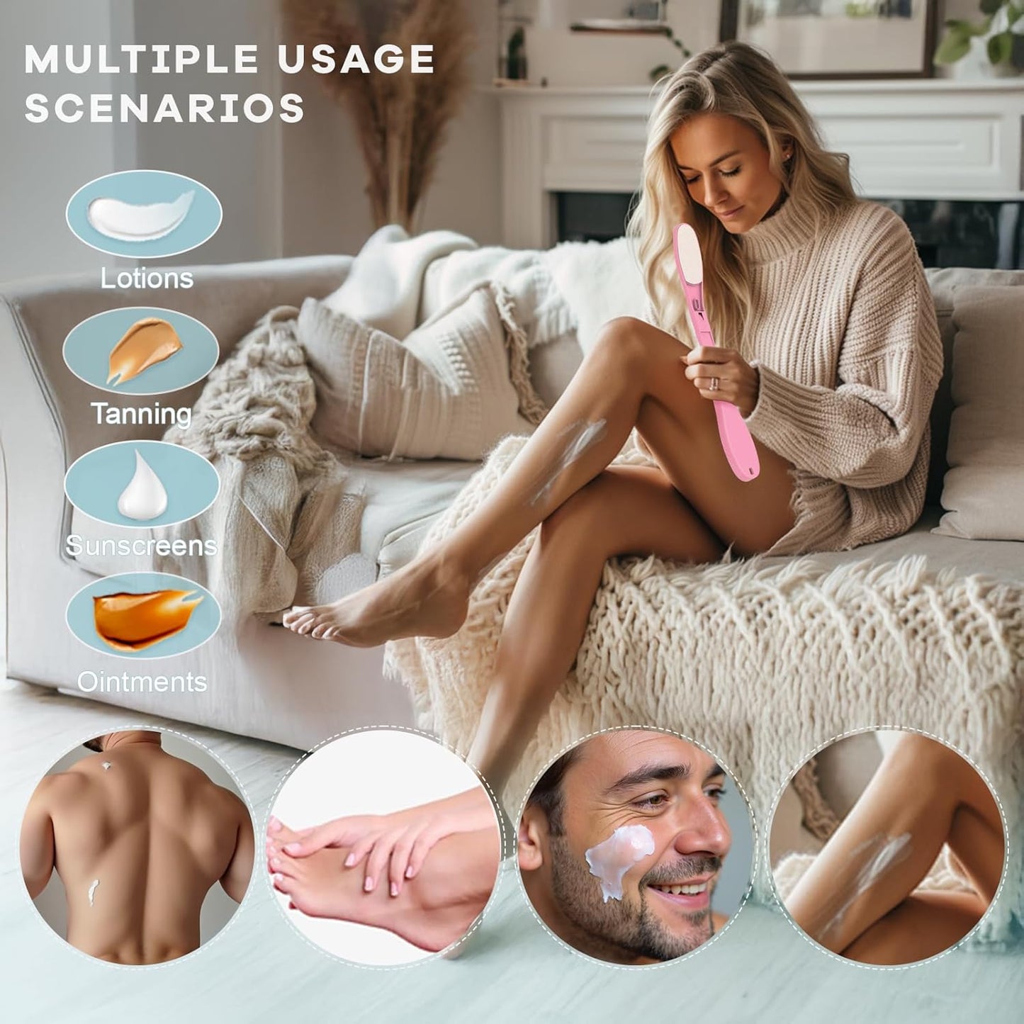 SFFTCYY&ZGTJ Lotion applicator for Back self,Back Scratcher,Back Lotion applicator for Women,Tanning mitt,Gifts for Seniors,Back Washer,Lotion Back applicator,Foldable,Portable,applicator Pads,Pink