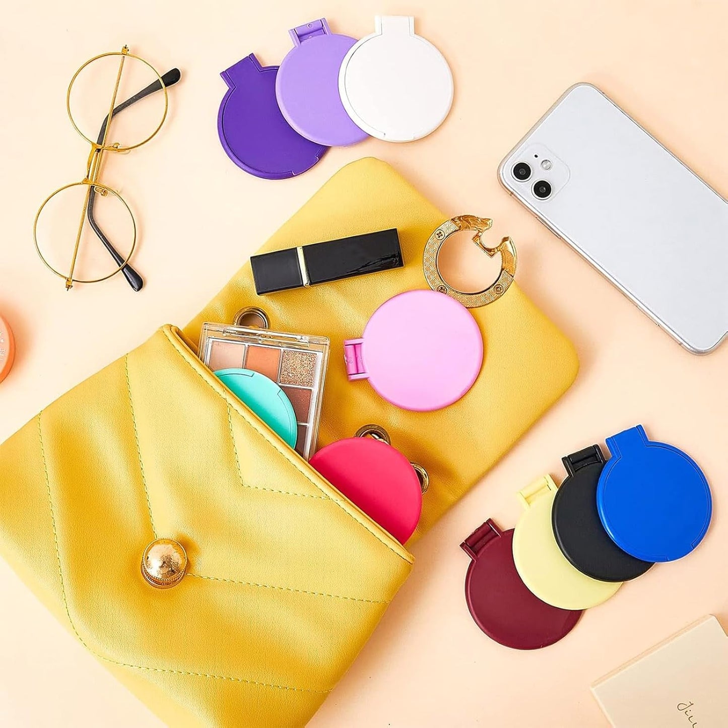 Juexica 100 Pcs Compact Mirror Bulk for Women Mini Folding Mirror Portable Pocket Makeup Round Small Vintage Travel for Cosmetic Purse Bag Gifts Mom Daily Use (Classic Colors)