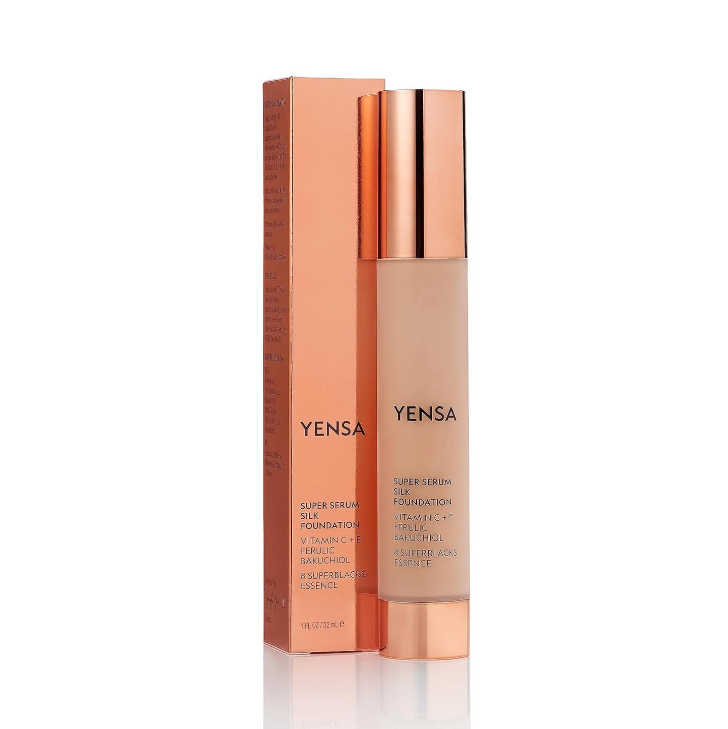 YENSA Serum Foundation Makeup - Super Silk Full Coverage Foundation Enriched with Peptides, Vitamin C & Ferulic Acid to Help Reduce Fine Lines, Wrinkles & Dark Circles - Tan 3 (1 oz)