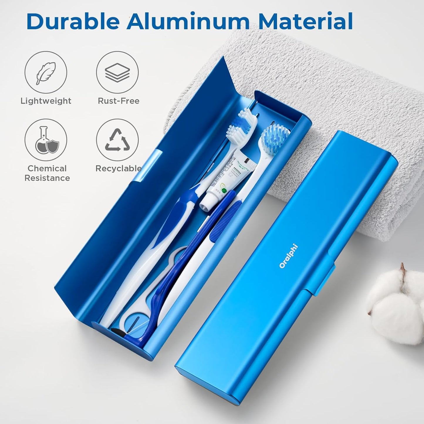 Wider Aluminum Toothbrush Travel Case, Portable Travel Toothbrush Holder, Durable Manual Toothbrush Box Container for Traveling, Bathroom, Camping, Business Trip, Blue
