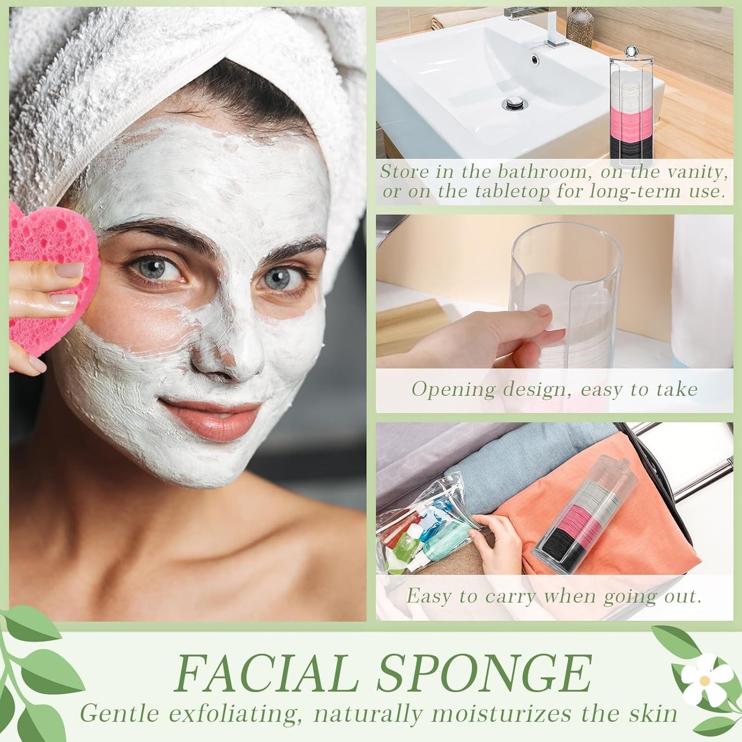 Sieral 120 Pcs Compressed Facial Sponges with Container Disposable Face Sponge Pads for Washing Face Cleansing Exfoliating Esthetician Makeup Removal(Heart,Pink, White, Black)