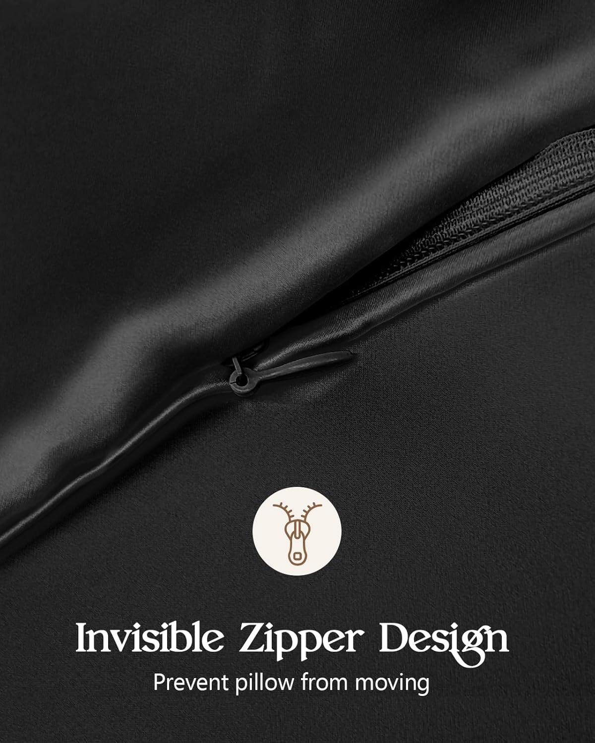 Silk Pillowcase 2 Pack - Pillow Cases Standard Set of 2 Size 20" x 26" for Hair and Skin Smooth Soft Breathable with Hidden Zipper Cooling Pillow Covers for Sleeping Women, Black