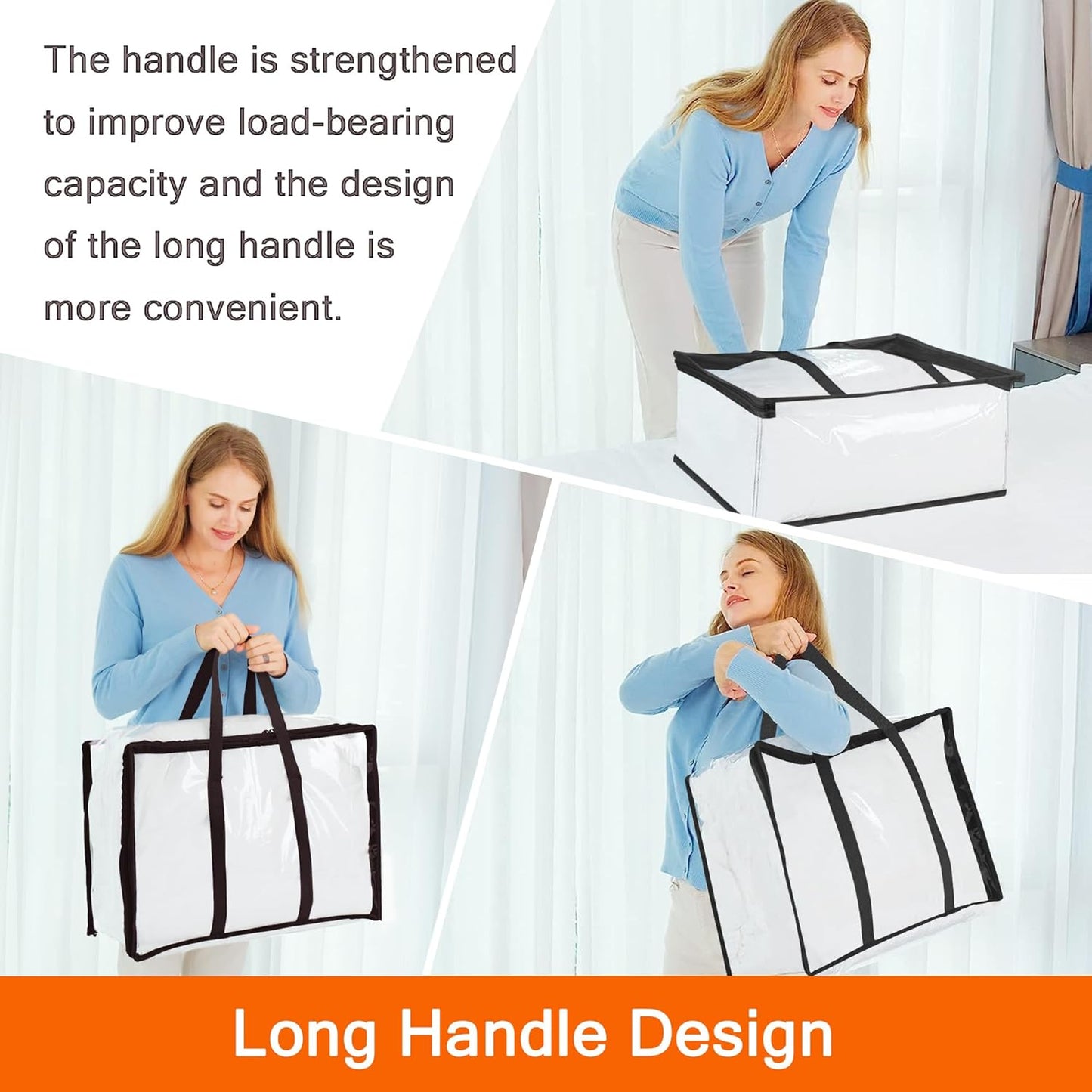 Vieshful 3 Pack Clear Comforter Storage Bag, 60L Clothes Storage Bag with Zipper Closet Organizer, Plastic Storage Containers Moving bags for Comforter, Blanket, Bedding, Duvet, Toys