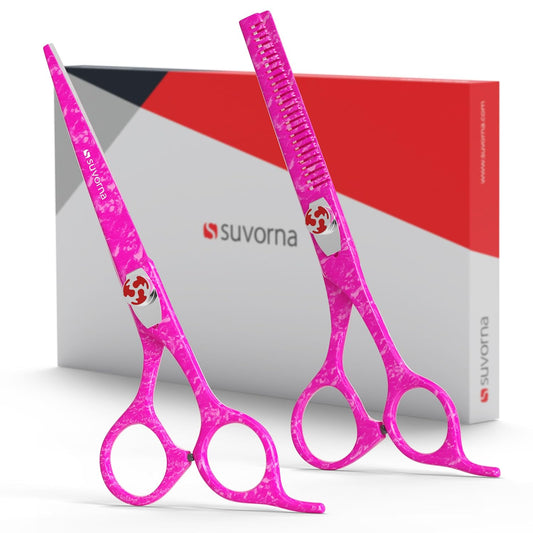 Suvorna Hair Scissors Professional with Thinning Shears for Hair Cutting | 6" Japanese Steel hair cutting scissors | Sharp Barber Scissors for Cutting and Layering | Hair Shears for Women and Men