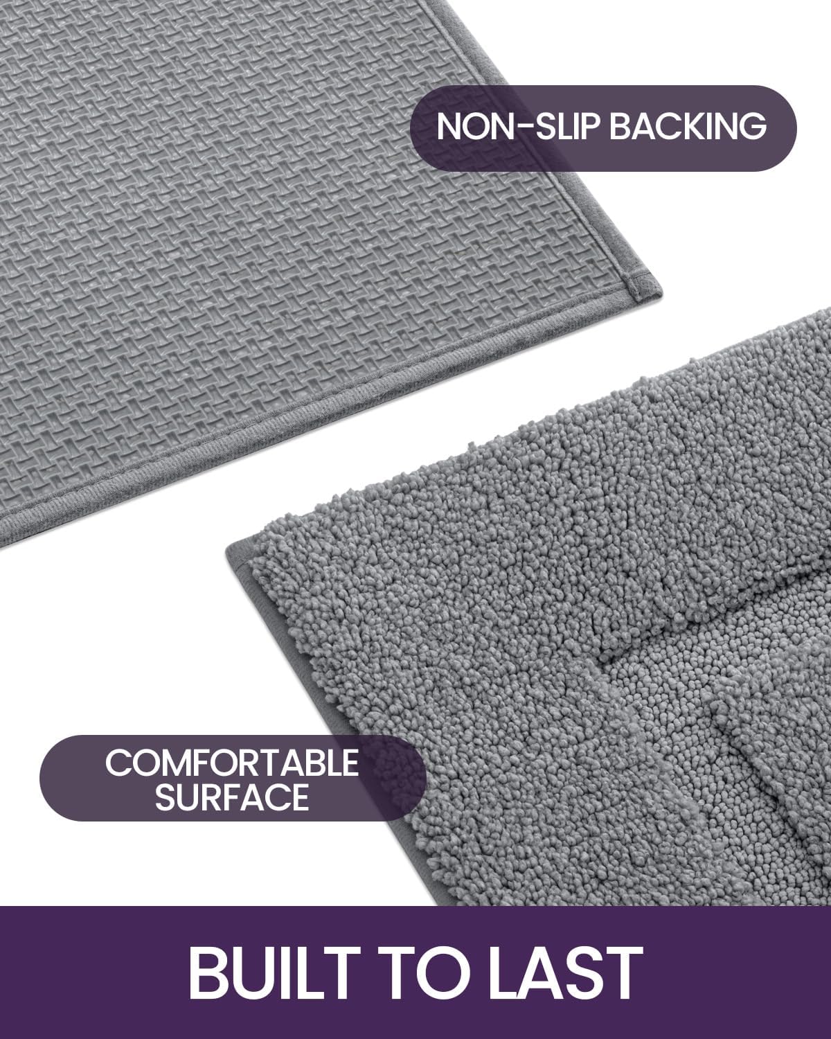 DEXI Bathroom Rugs 36x24, Washable Non Slip Bath Mat for Shower Floor, Absorbent Quick Dry Bathmat with Rubber Backing, Ultra Soft Plush Carpet for Tub, Grey