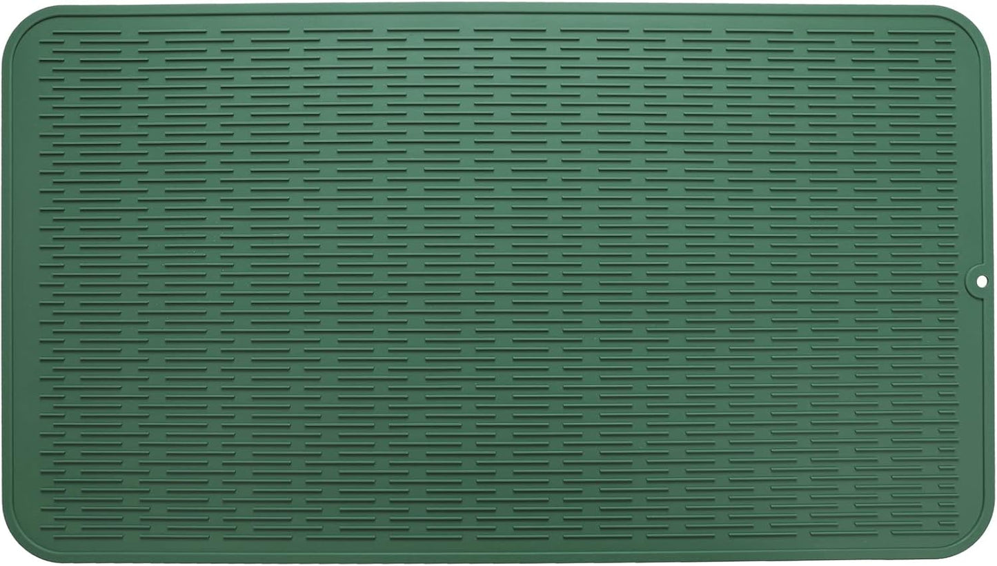 Silicone Dish Drying Mat for Multiple Usage,Easy clean,Eco-friendly,Heat-resistant Silicone Mat for Kitchen Counter or Sink,Refrigerator or Drawer Liner Green 4XL 32 inches x 18 inches