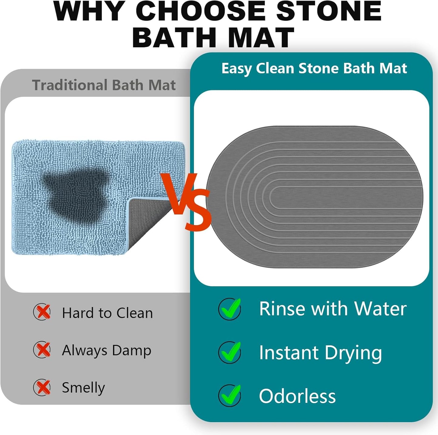 Elfcool Stone Bath Mat Diatomaceous Earth Shower Mat Non Slip Quick Dry Bath Stone Mat Super Absorbent Bathroom Floor Mat for Bathroom Kitchen Counter (Dark Grey)