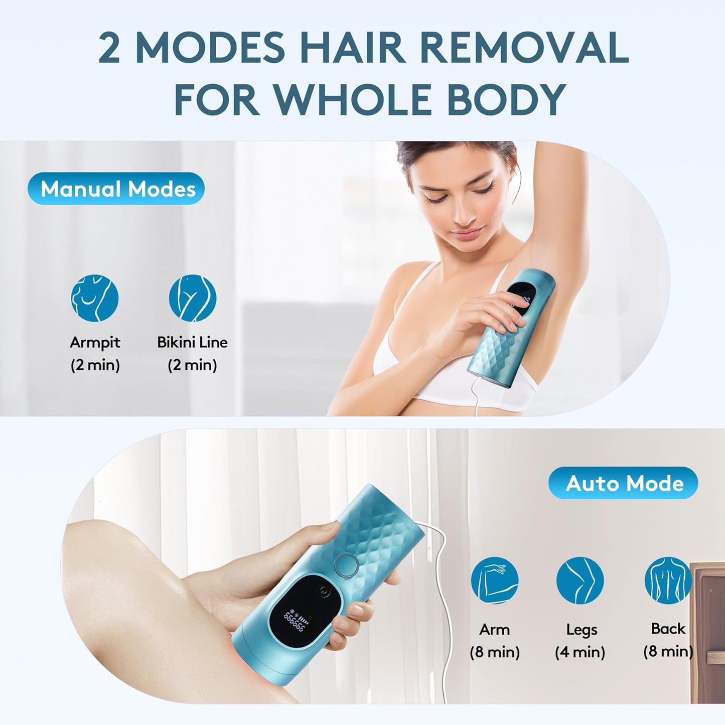 Laser Hair Removal for Women and Men - Permanent Painless Ice Cooling IPL Device Remover Machine with Shaver, Goggles, 999,999 Flashes for Body and Face, Corded