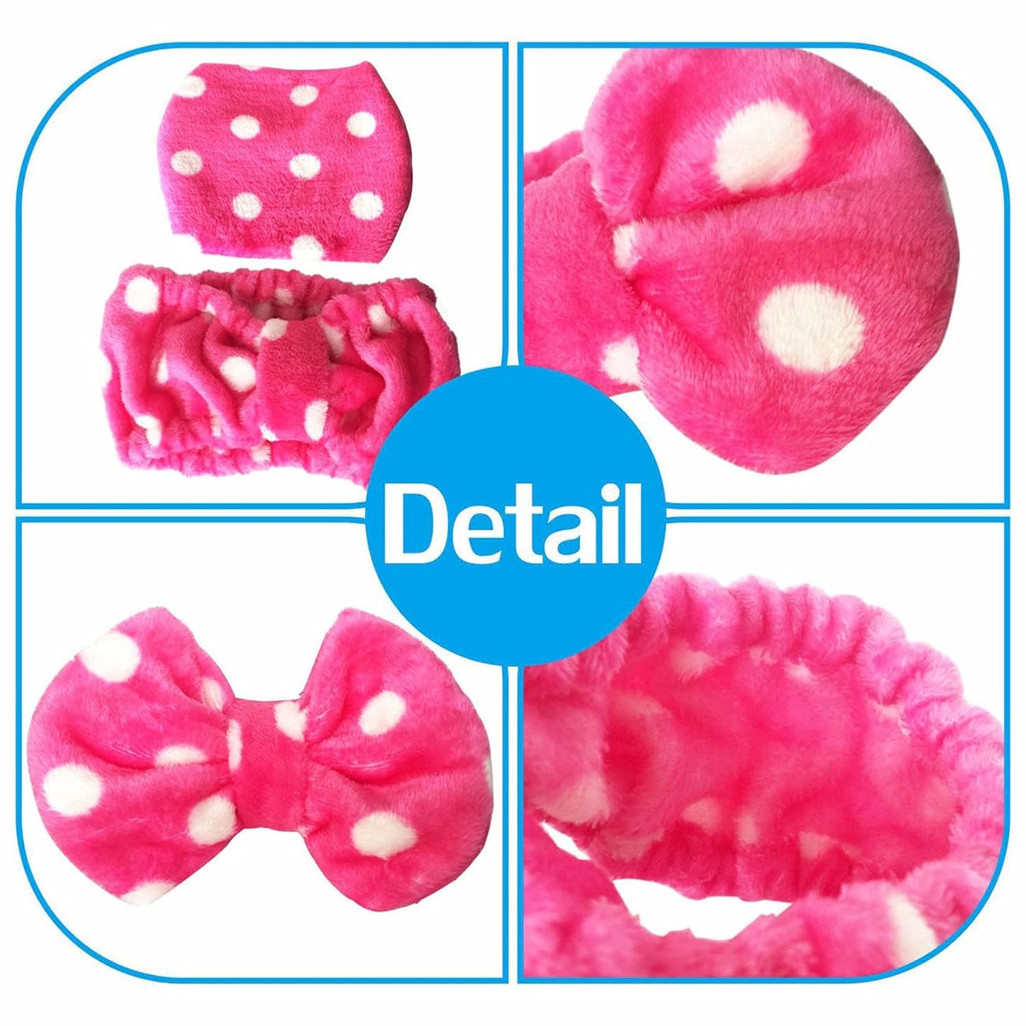 Hairizone 2 Pack Makeup Headbands for Washing Face Shower Spa, Soft and Cute Big Bow Hair Bands for Women and Girls (Light Blue/Roseo)