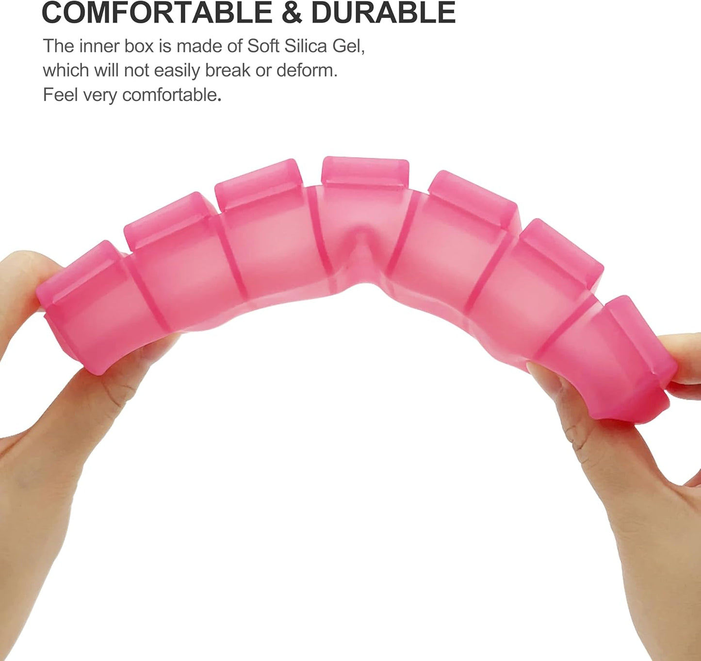 Silicone Weekly Pill Organizer 7 Day, Arthritis-Friendly Medicine Box Daily Pill Box, Large Medicine Case with Shell, Compact Travel Pill Container for Pill, Vitamin, & Fish Oil (Pink)